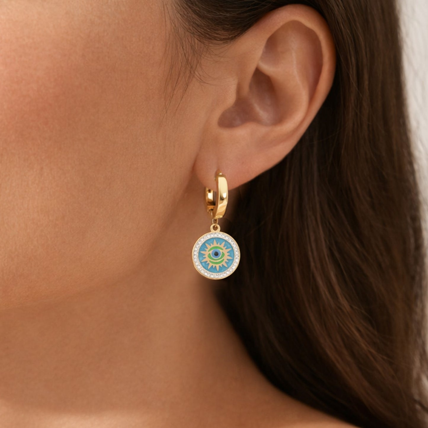 Sun Evil Eye Earring Pair