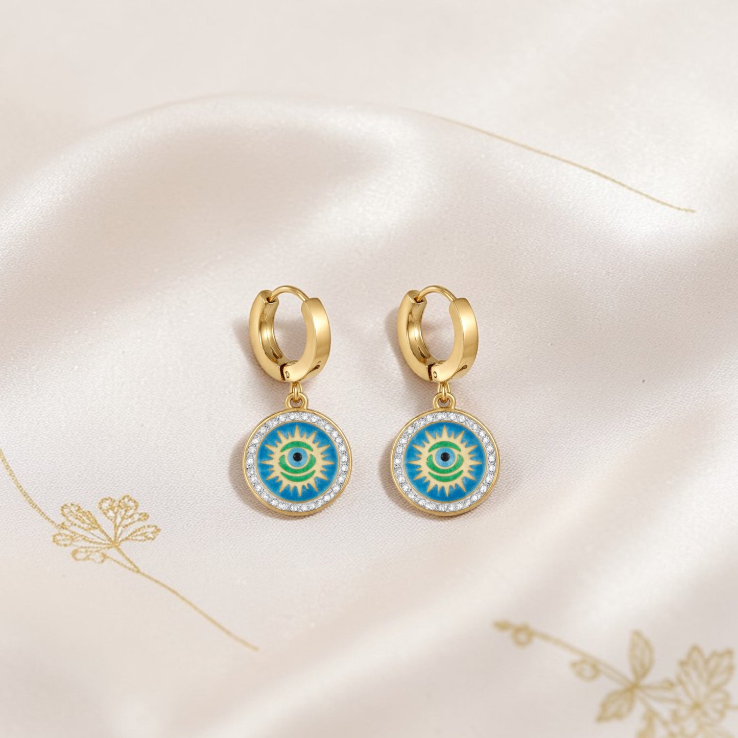 Sun Evil Eye Earring Pair