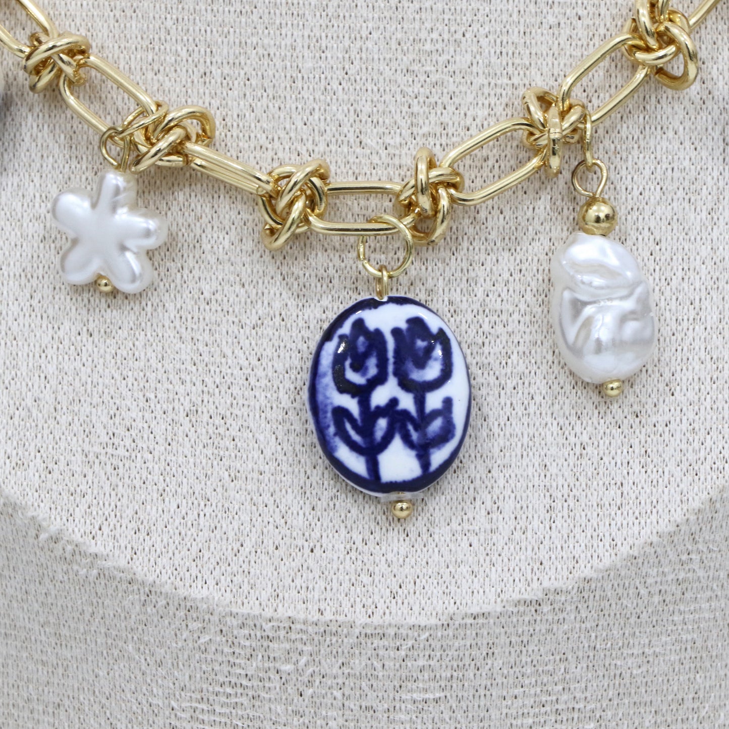 Santorini Blue Pearl Chain Necklace